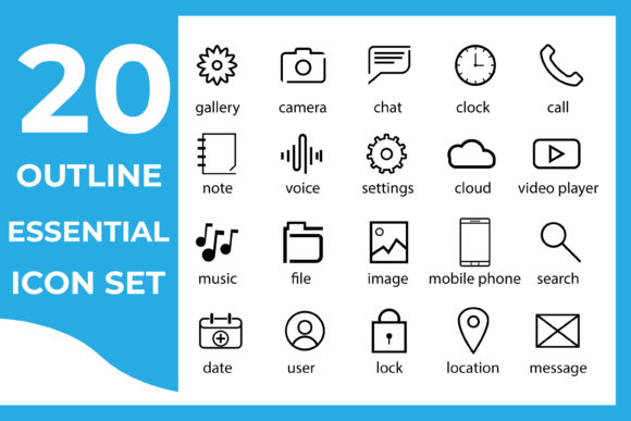 20 Outline Essential Icon Pack Vector: A Versatile Tool for Modern Designers