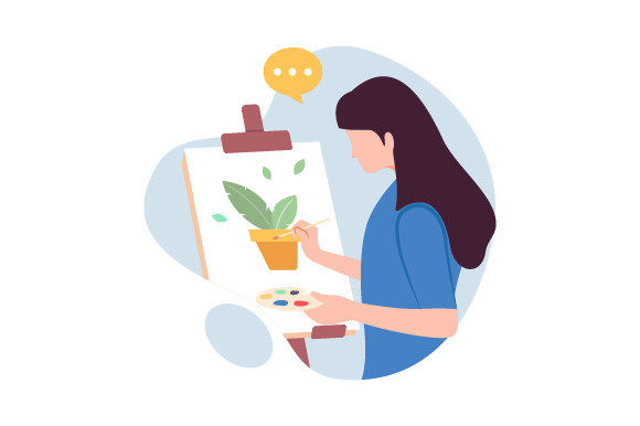 Woman Artist Painting a Plant: A Versatile and Inspiring Vector Illustration